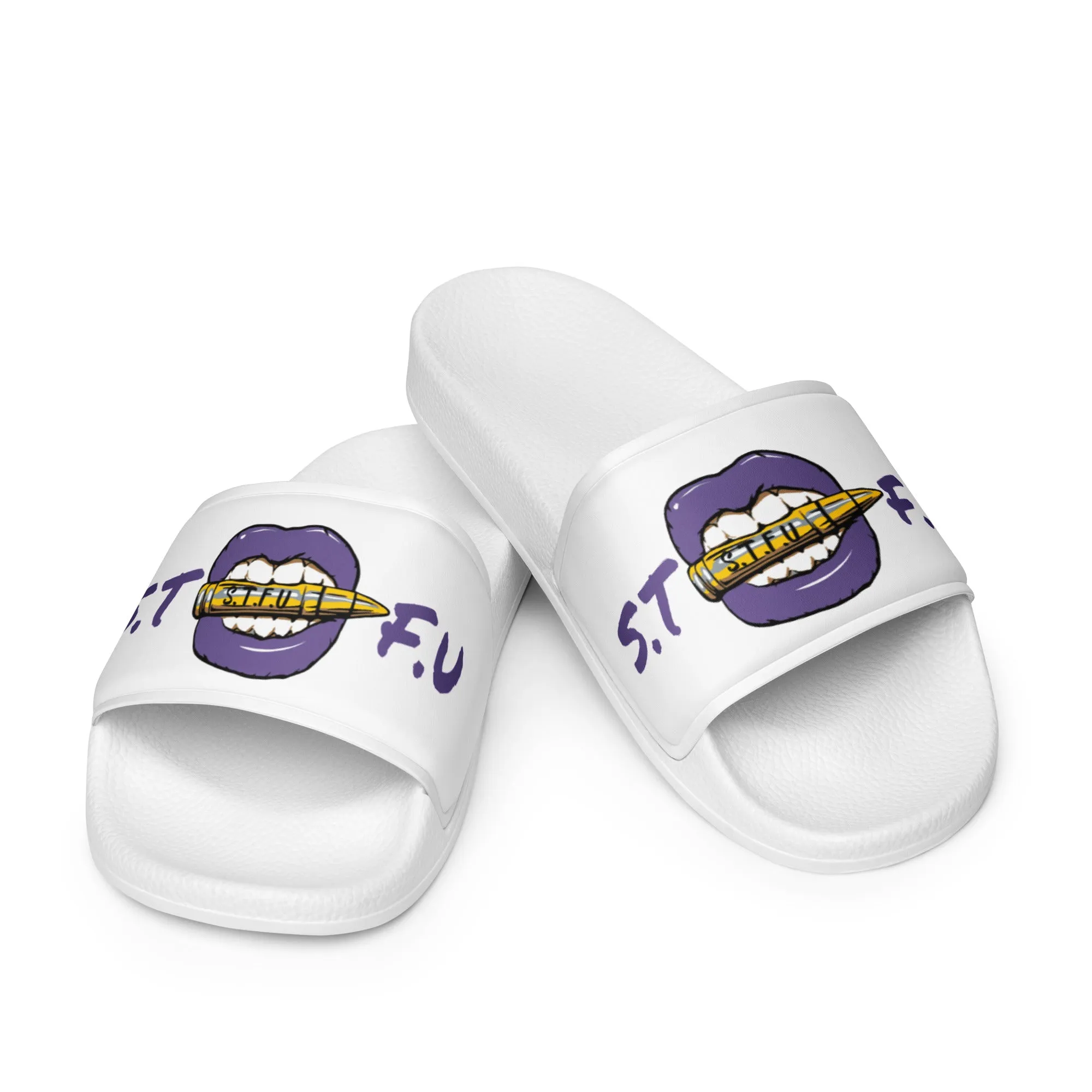 STFU Electric Purple Logo Women's Slides - White