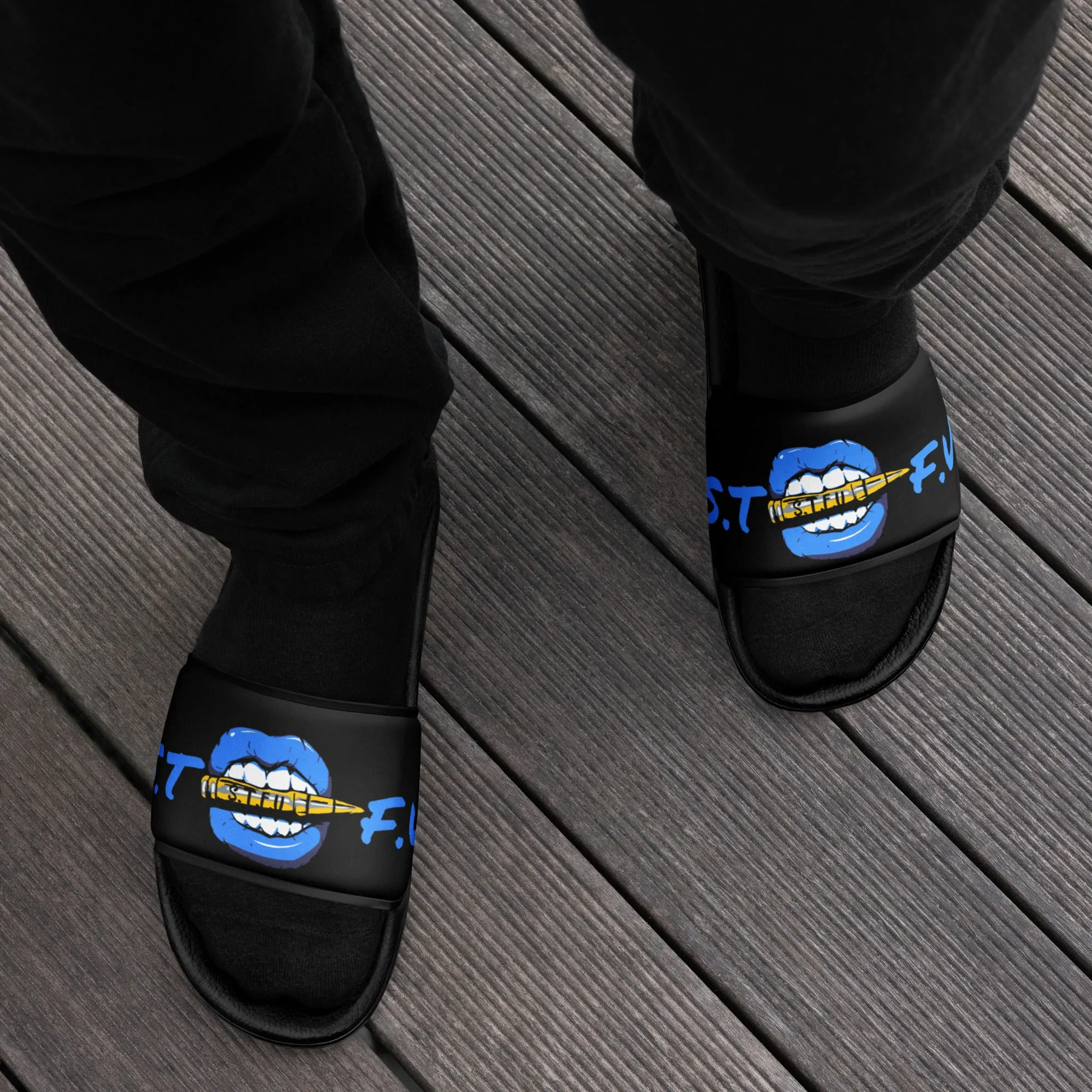 STFU Ice Blue Logo Men’s slides - Black