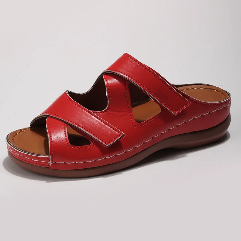 Summer Hollow Out Velcro Wedge Heel Casual Slippers for Women