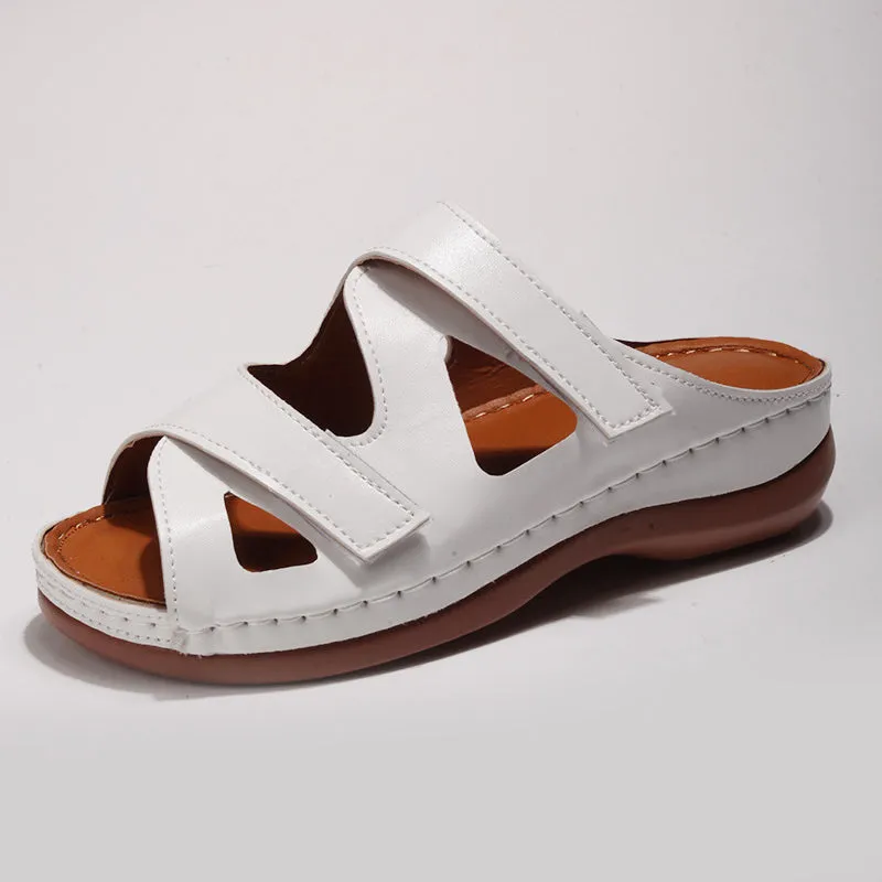 Summer Hollow Out Velcro Wedge Heel Casual Slippers for Women