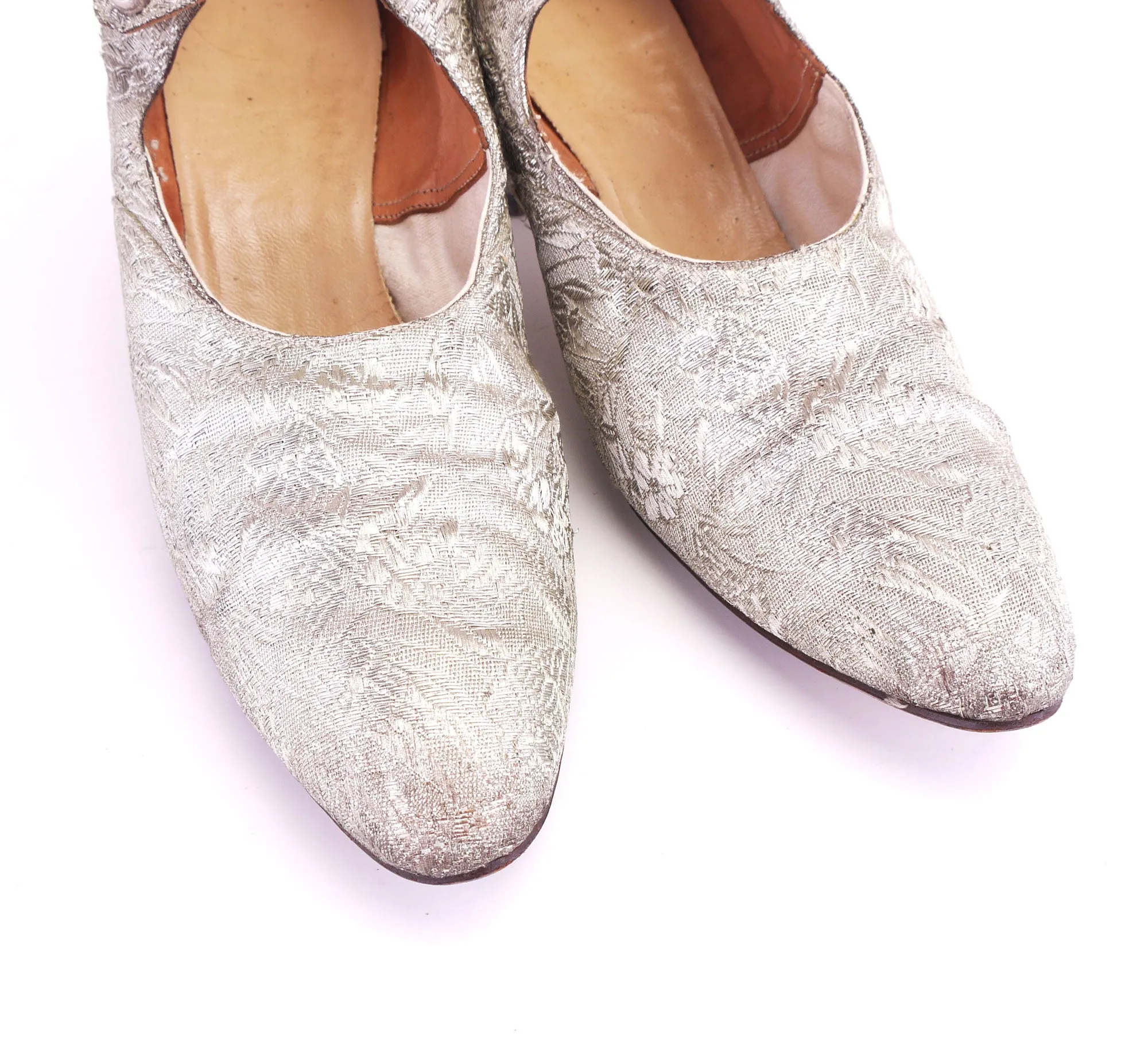 Superb 1920s Silver Brocade Bar Shoes by Clarks UK 6