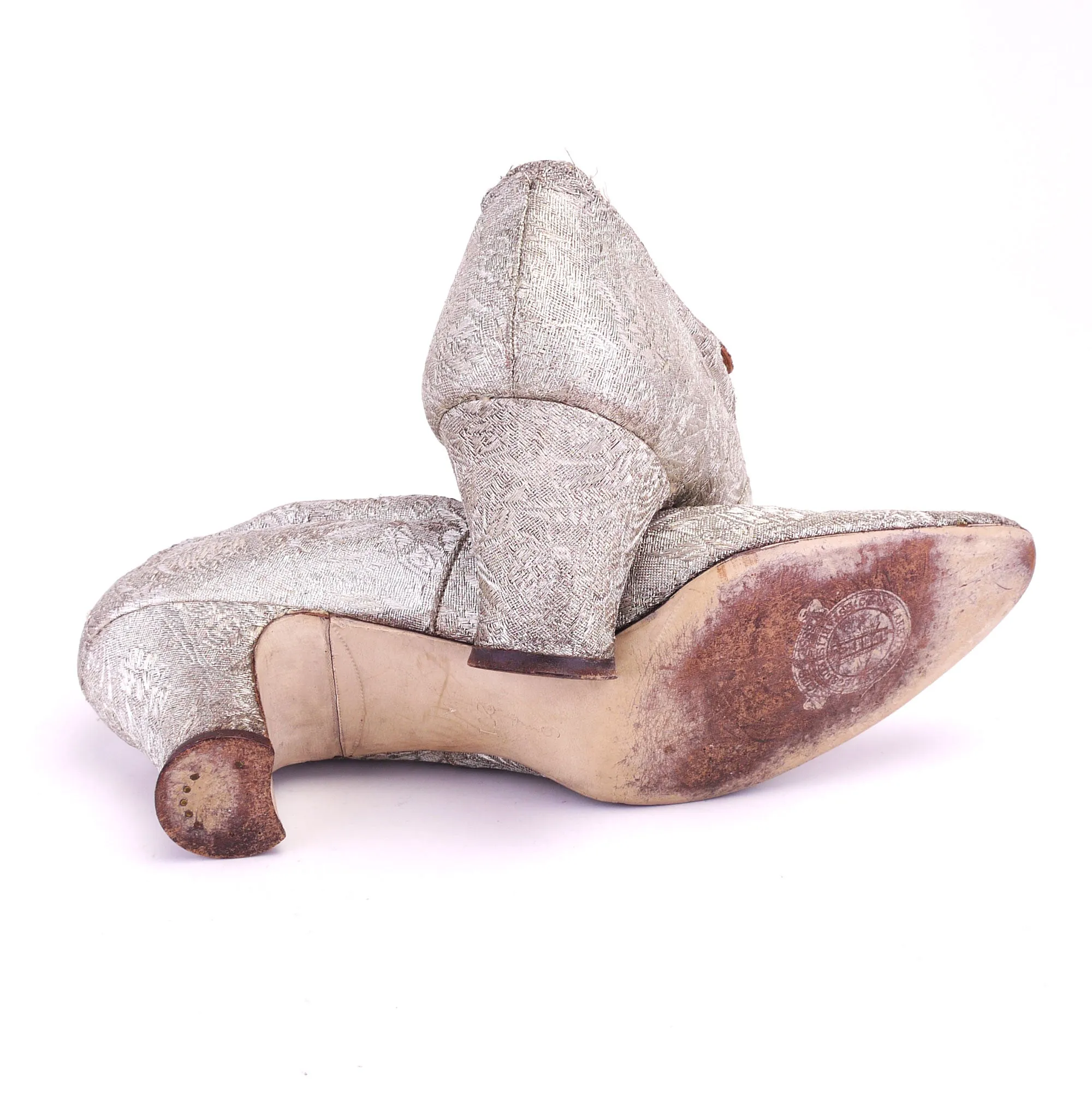 Superb 1920s Silver Brocade Bar Shoes by Clarks UK 6