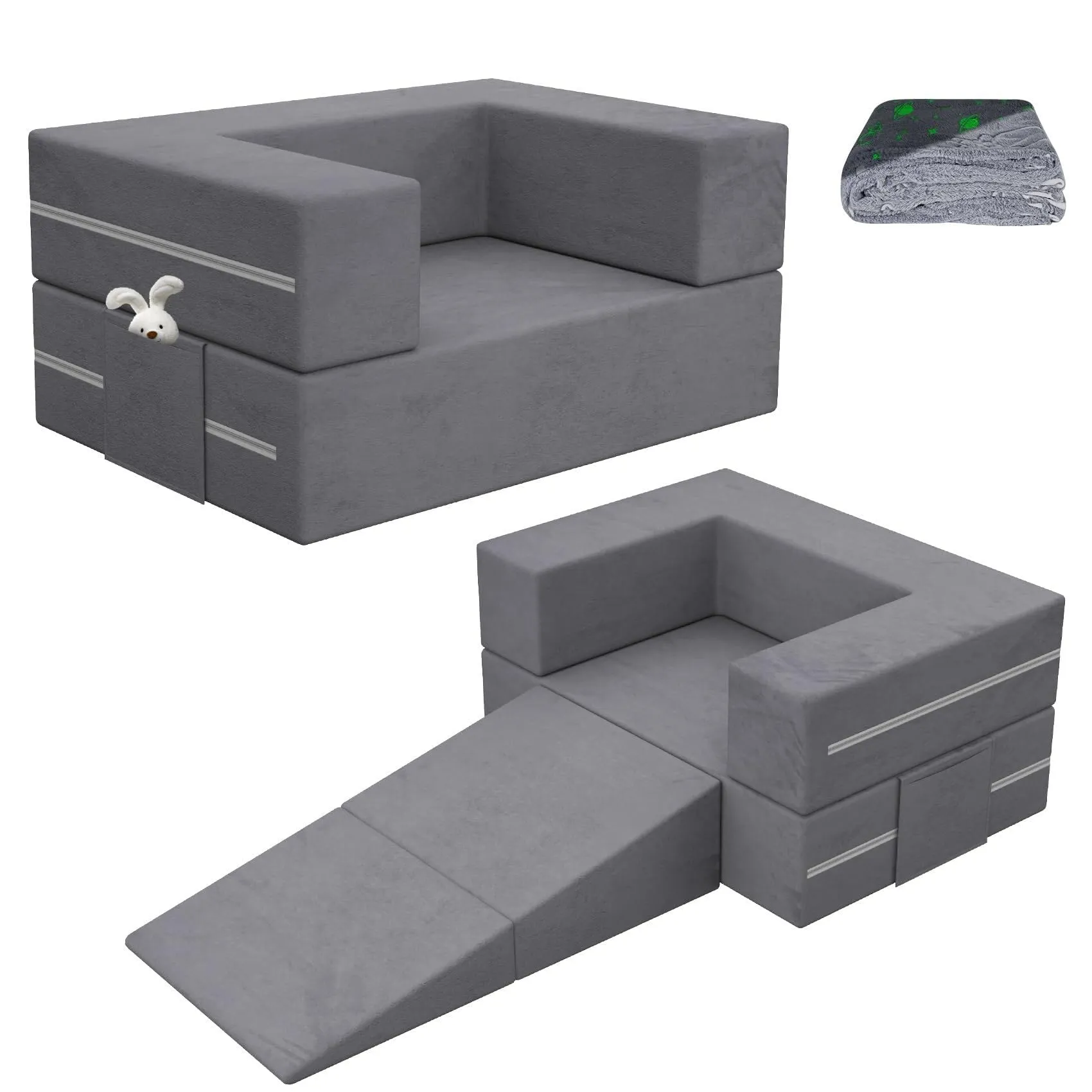 Toddler Couch with Blanket 3-in-1 Kids Couches and Sofas Fold Out