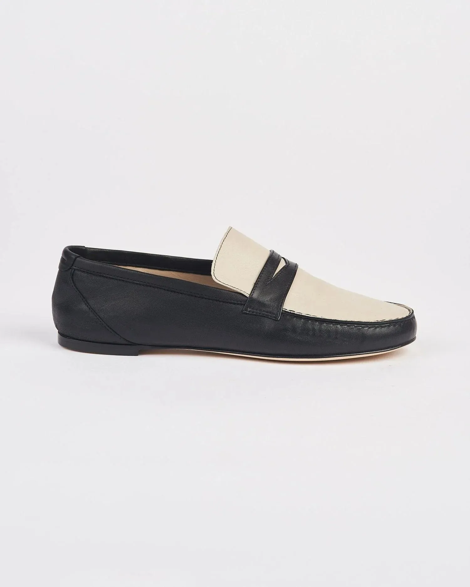 Two Tone Penny Loafer in Black & Bone