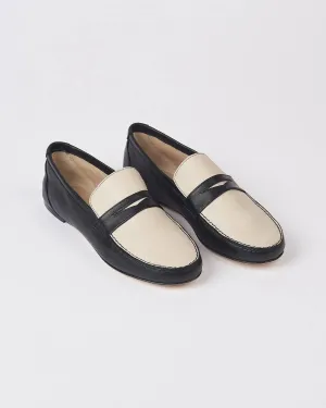 Two Tone Penny Loafer in Black & Bone