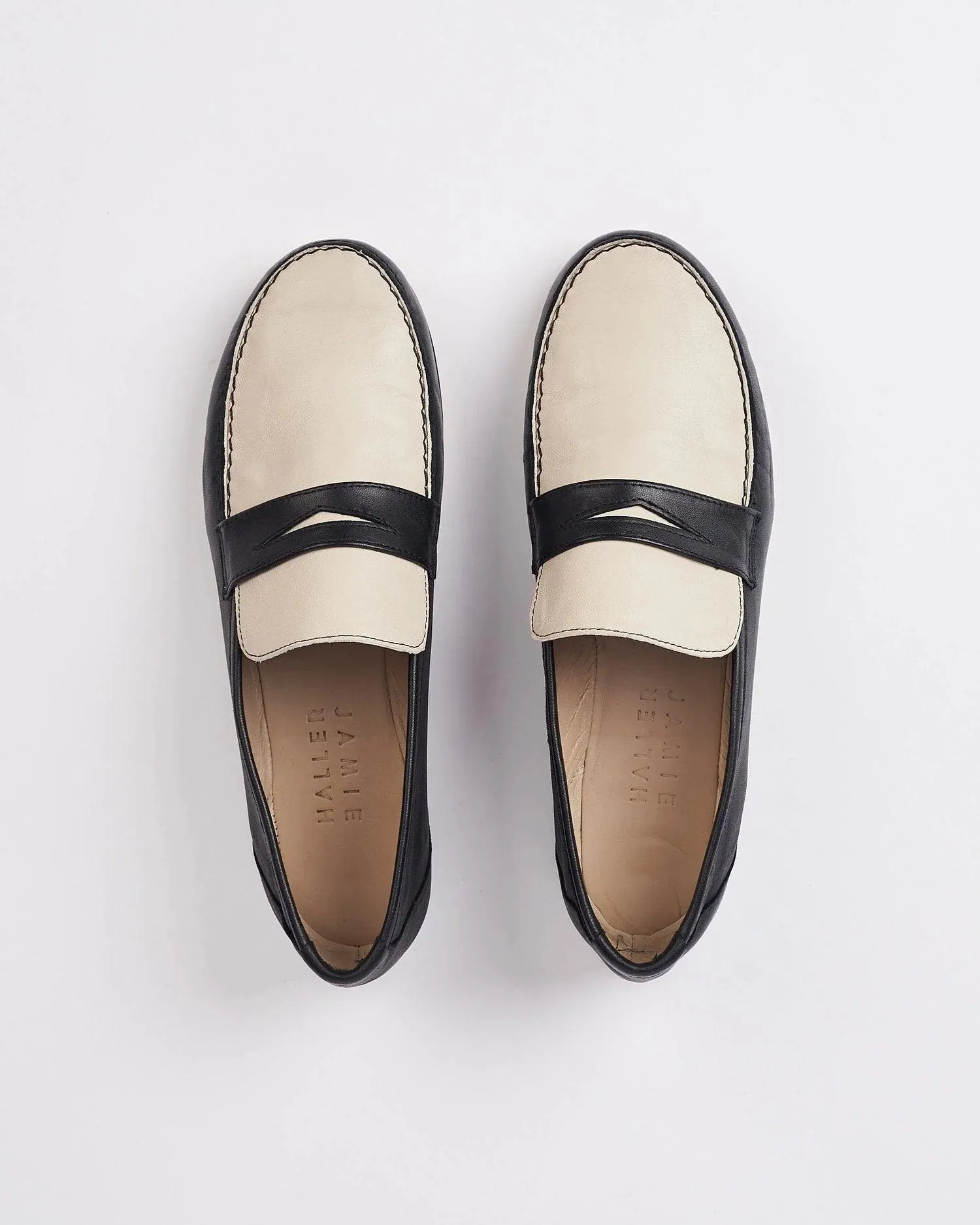 Two Tone Penny Loafer in Black & Bone