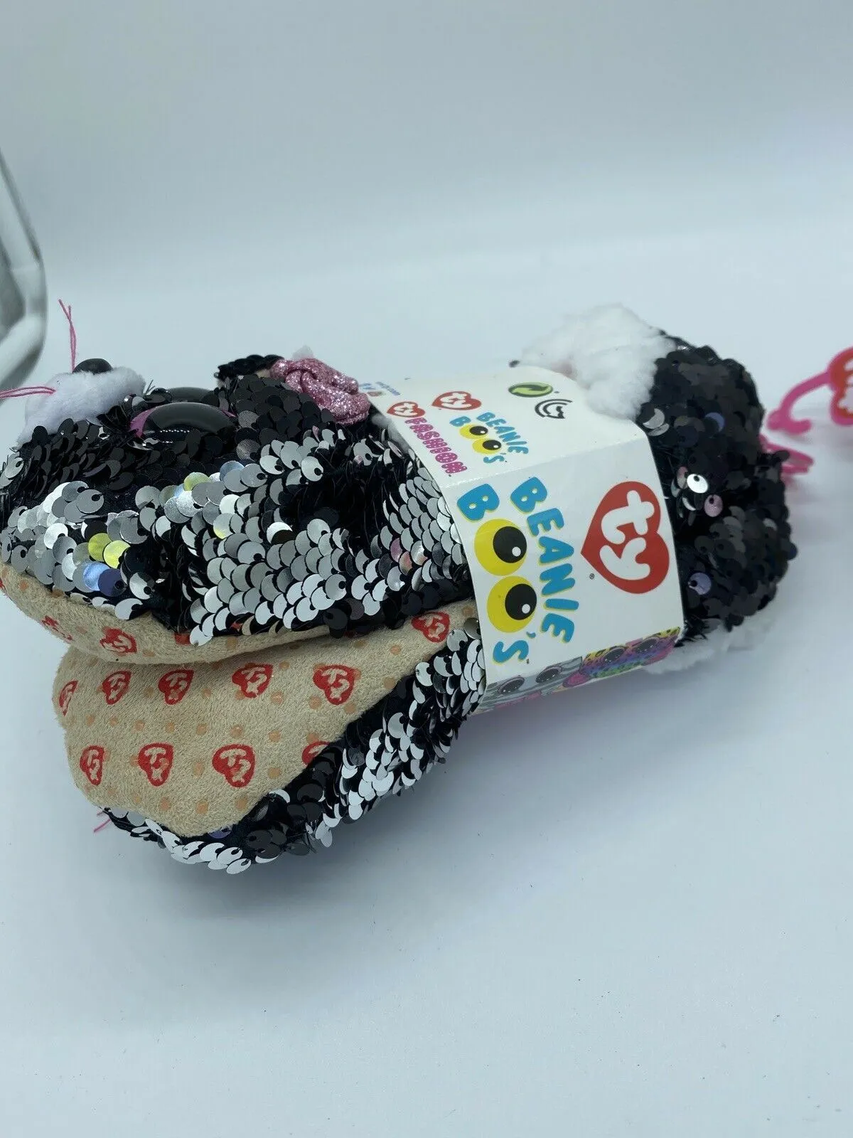 TY BEANIE BOO'S Medium Kiki Kitty Cat Black Fashion Slipper Socks Sequin Plush
