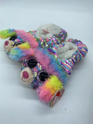 TY BEANIE BOO'S Size Small, Rainbow Poodle Dog Fashion Slipper Socks