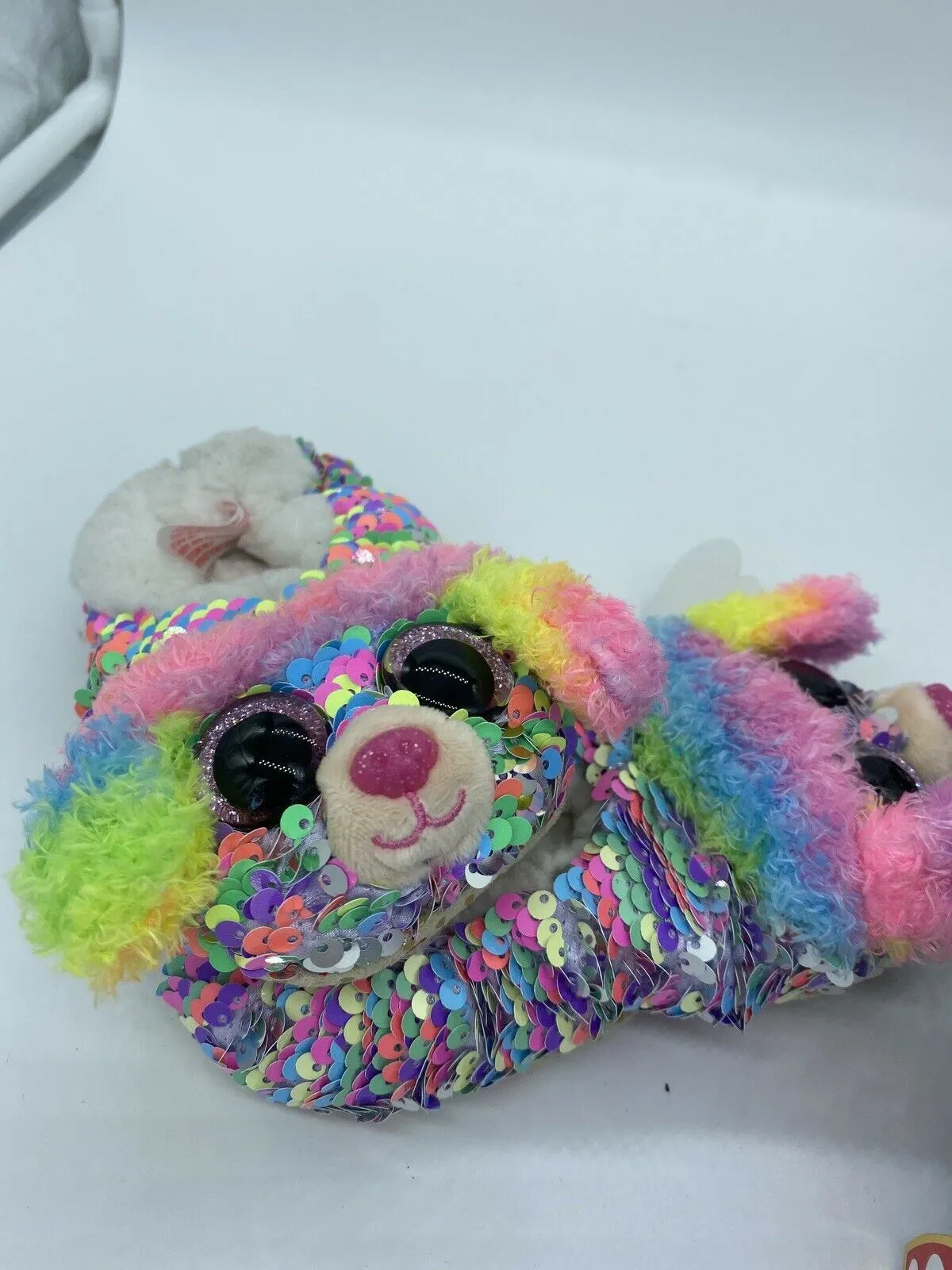 TY BEANIE BOO'S Size Small, Rainbow Poodle Dog Fashion Slipper Socks