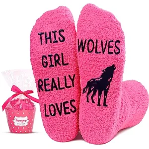 Unique Wolf Gifts for Women Silly & Fun Wolf Socks Novelty Wolf Gifts for Moms, Fuzzy Socks