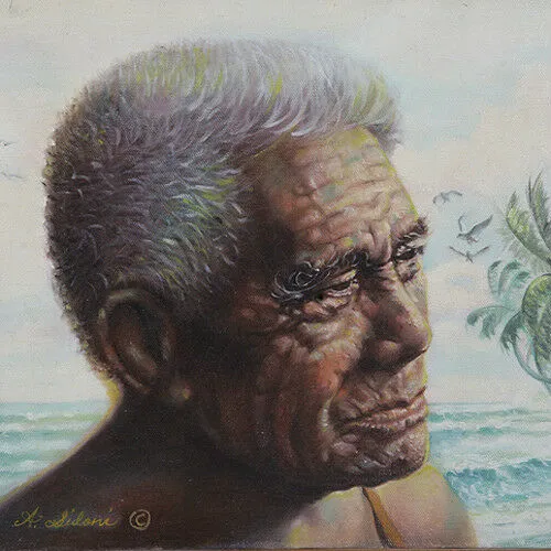 Untitled (Elderly Polynesian Man) By Anthony Sidoni Signed Oil on Canvas