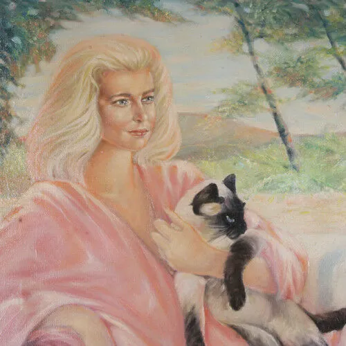 Untitled (Woman in Pink w/ Cat) By Anthony Sidoni 1987 Signed Oil on Canvas