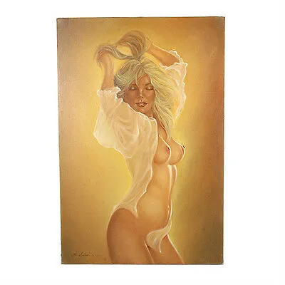 Untitled (Woman w/ Open Sheer Blouse) By Anthony Sidoni 1980 Signed Oil Painting