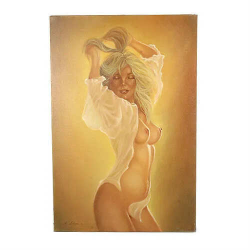 Untitled (Woman w/ Open Sheer Blouse) By Anthony Sidoni 1980 Signed Oil Painting