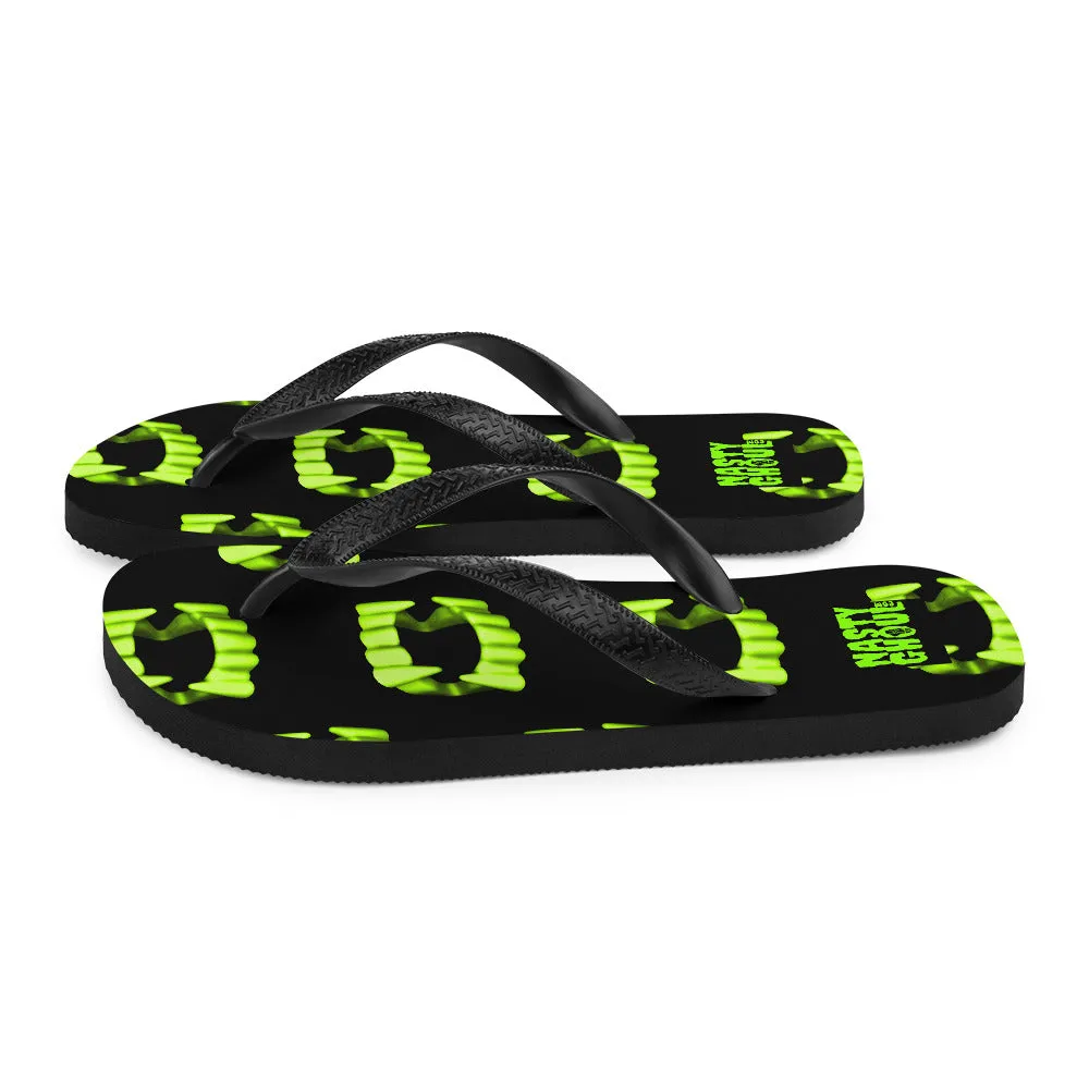 Vampire Teeth Fang Flip-Flops All Over Print / Black & Neon Green