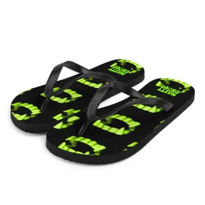 Vampire Teeth Fang Flip-Flops All Over Print / Black & Neon Green
