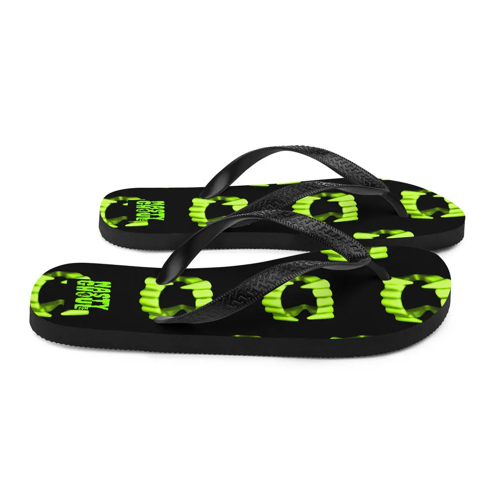Vampire Teeth Fang Flip-Flops All Over Print / Black & Neon Green