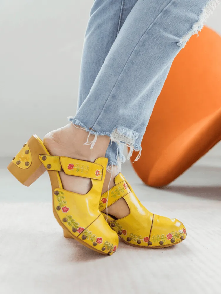 Vintage Handmade Round Toe Floral Slippers