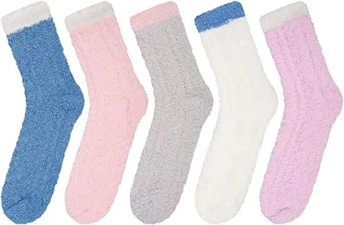 Warm Cozy Socks for Girls Women's Fluffy Socks, Colorful Indoors Slipper Socks Fuzzy Socks, Cozy Gifts for Women 5 Pairs