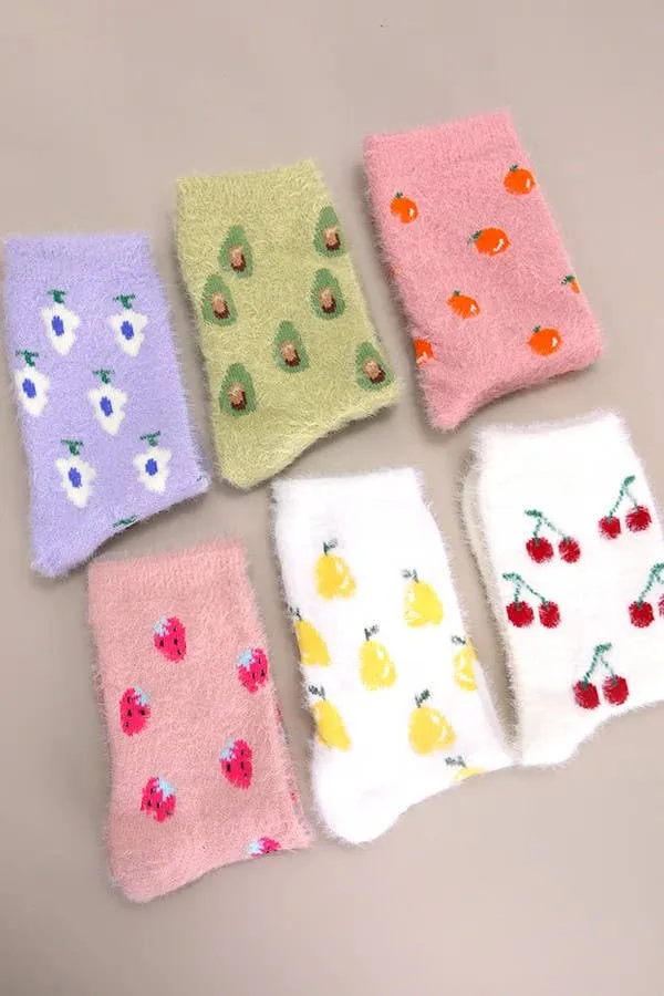 Warm Fuzzy Socks - Cute Fruit Motifs - Soft Chinlon