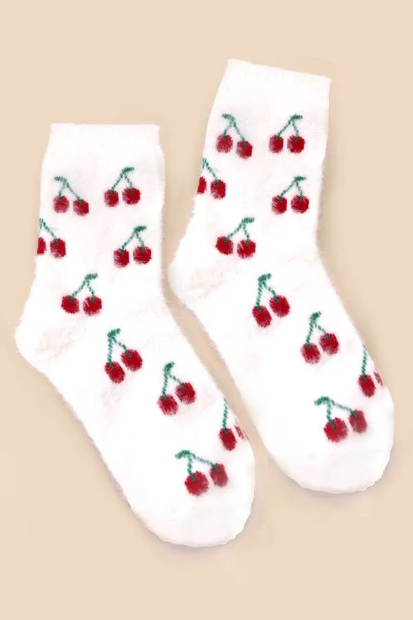 Warm Fuzzy Socks - Cute Fruit Motifs - Soft Chinlon