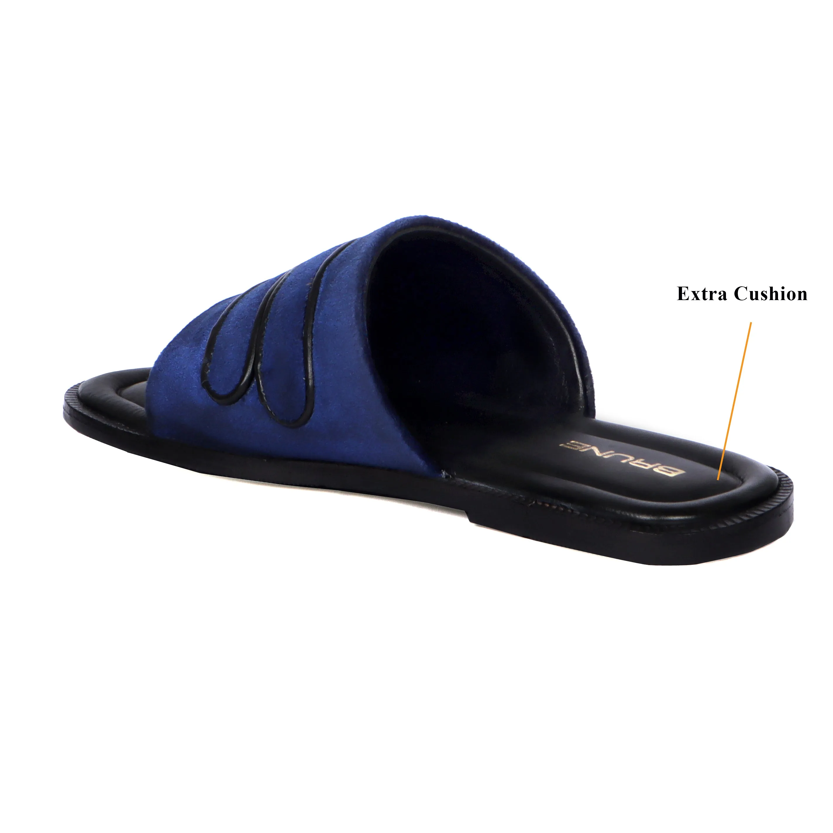 Welt Slide in Slippers with Blue Italian Velvet Two Strapped
