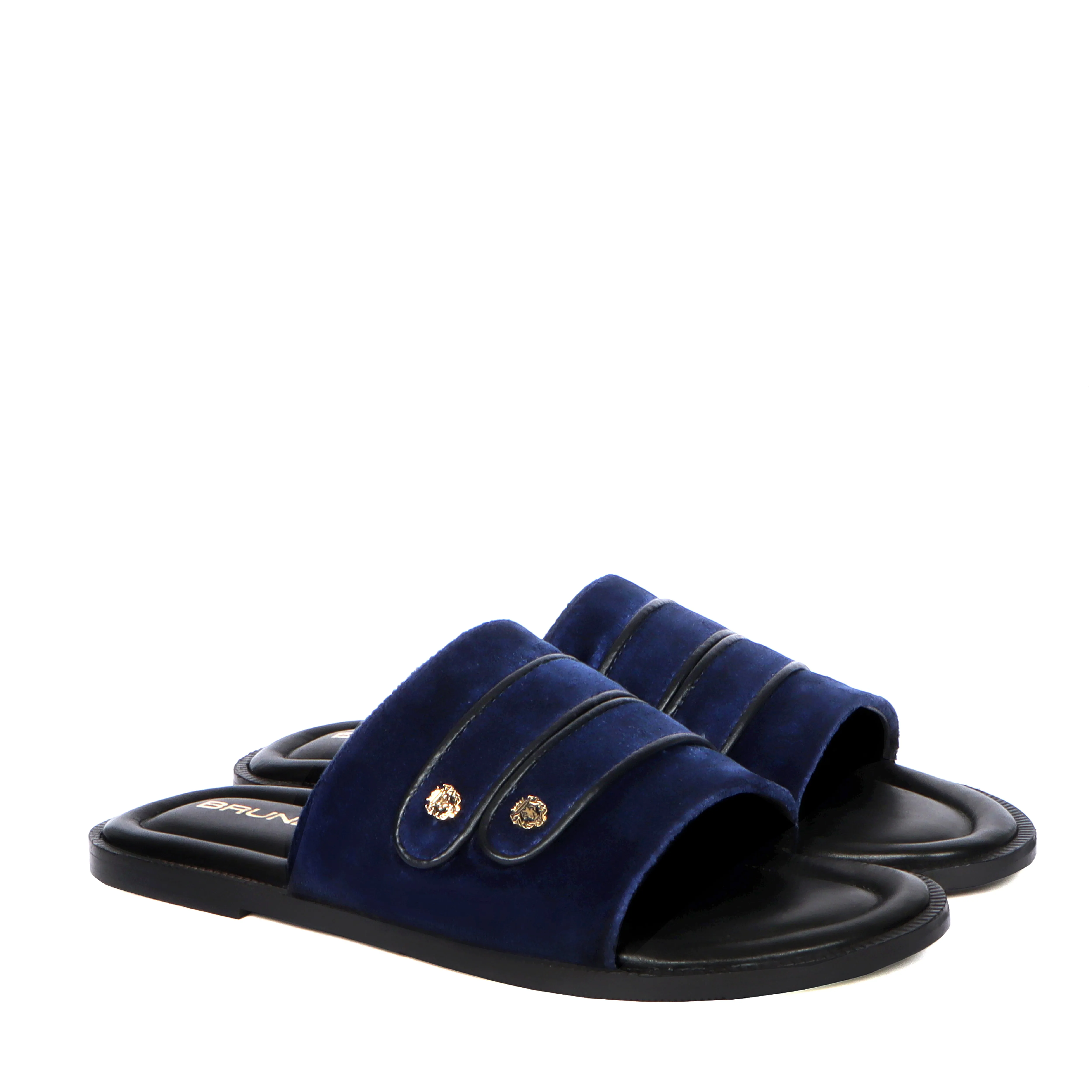 Welt Slide in Slippers with Blue Italian Velvet Two Strapped