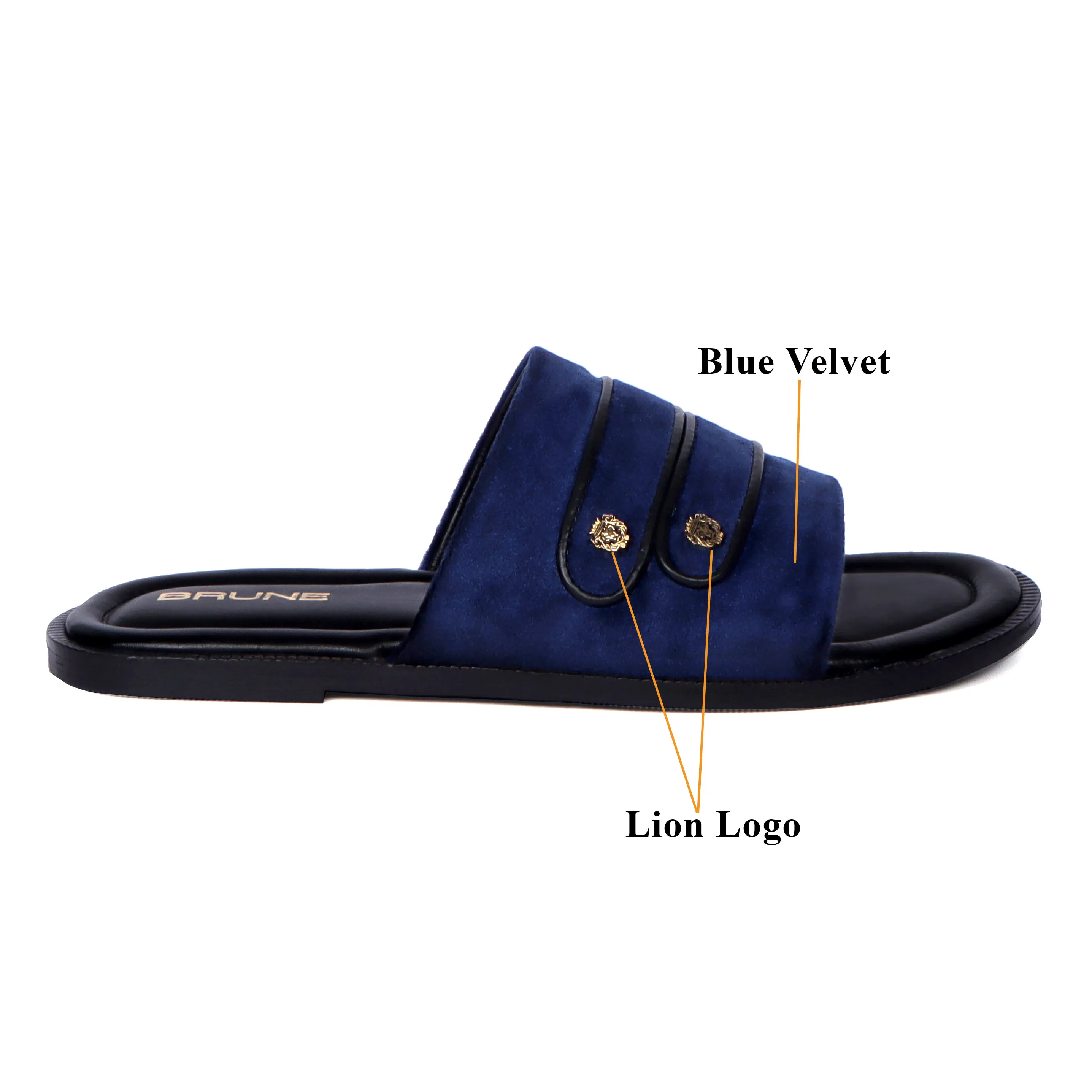 Welt Slide in Slippers with Blue Italian Velvet Two Strapped