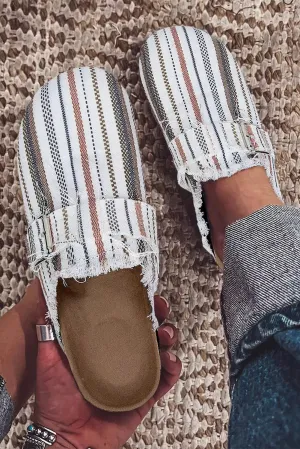 White Striped Slip-on Canvas Shoes