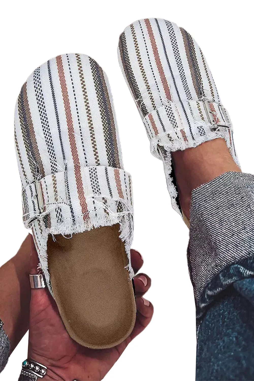 White Striped Slip-on Canvas Shoes