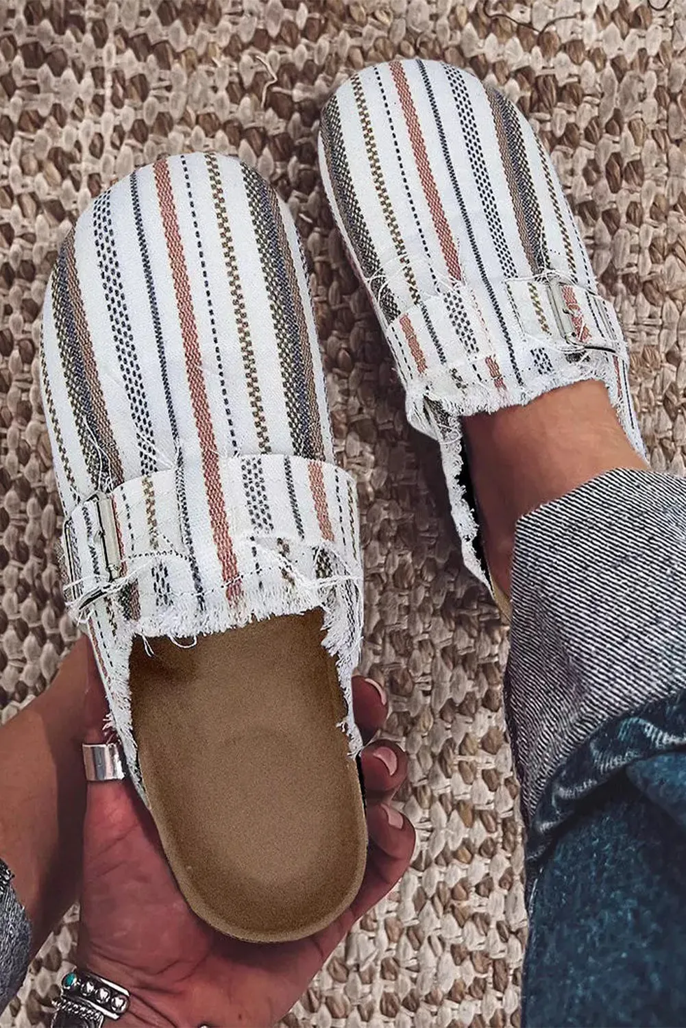 White Striped Slip-on Canvas Shoes