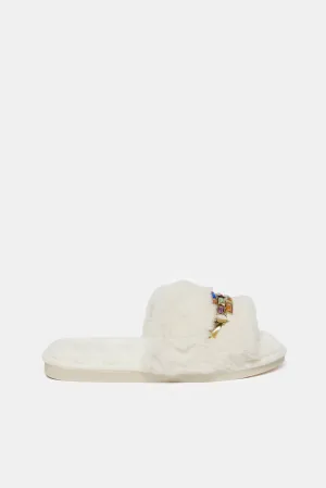 Women White Embellished Slipper