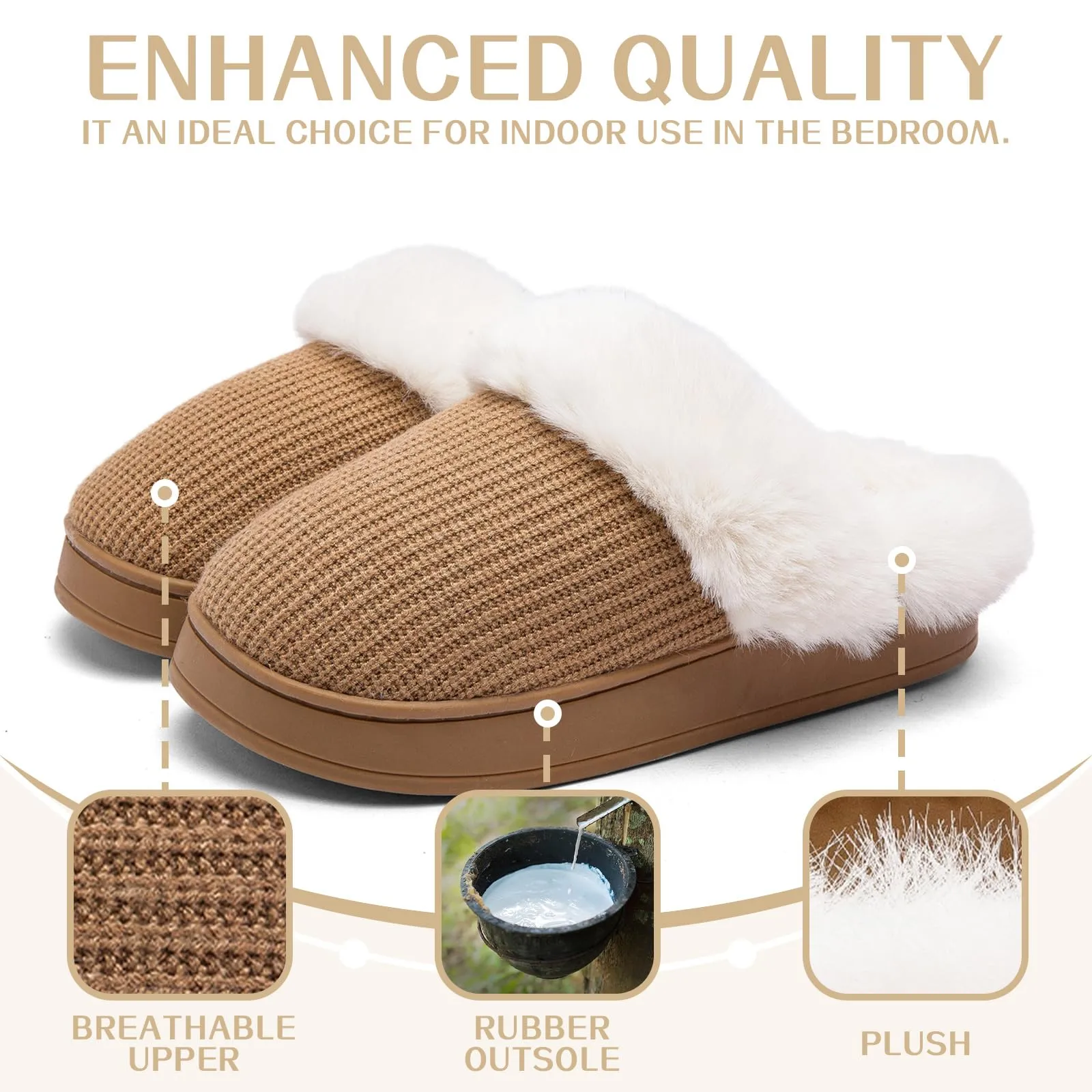 Women's Cotton Slippers with Plush Inner Lining and Memory Foam Soles