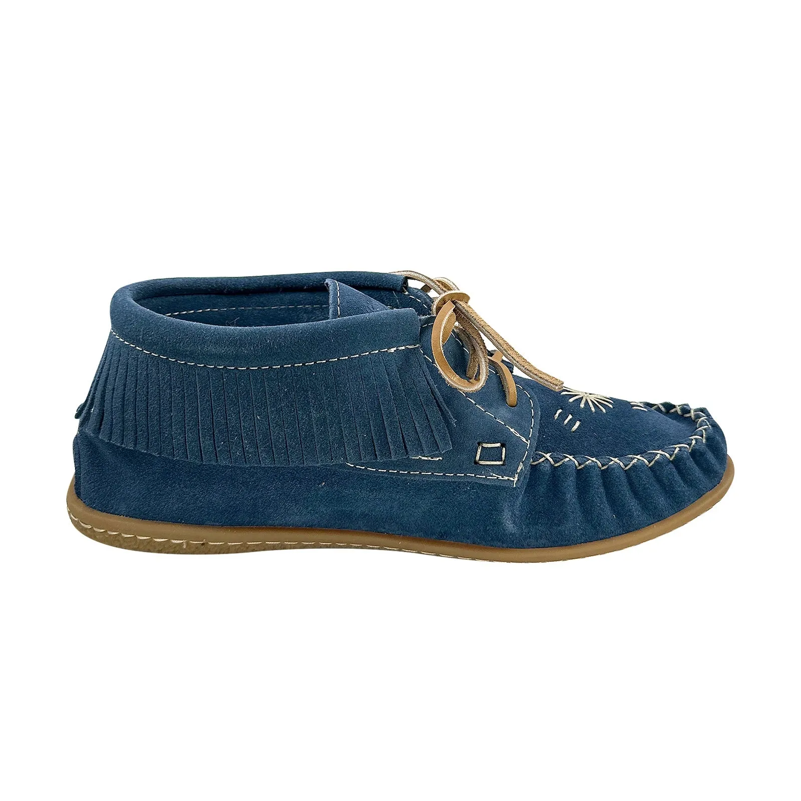 Women's Earthing Blue Suede Fringed Moccasin Shoes