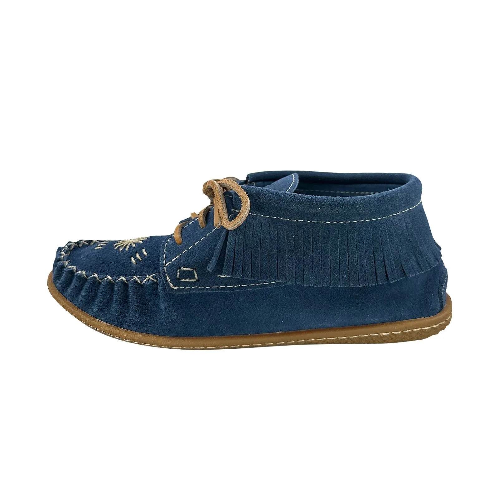 Women's Earthing Blue Suede Fringed Moccasin Shoes