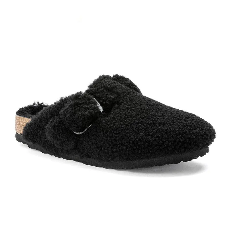 Women's Fleece-lined Cork Clog Fluffy Slippers