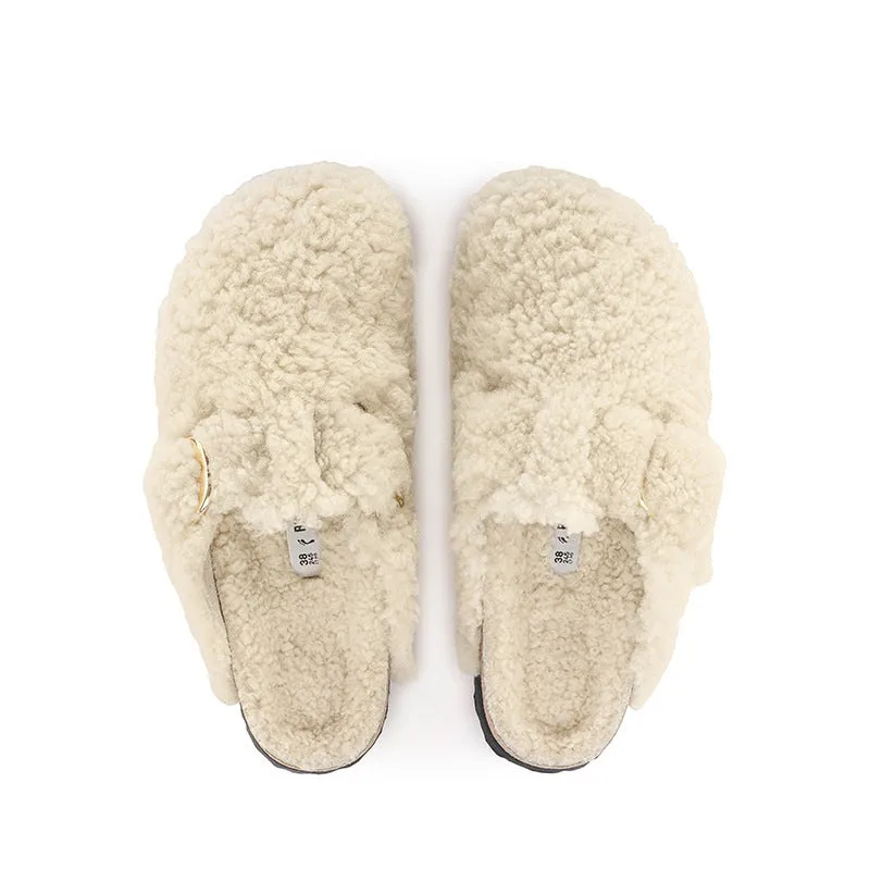 Women's Fleece-lined Cork Clog Fluffy Slippers