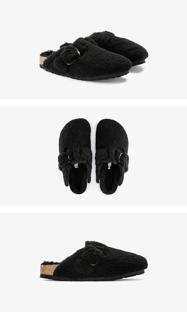 Women's Fleece-lined Cork Clog Fluffy Slippers