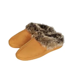 Womens Fur Slippers Brown Medium (Size 9-10)