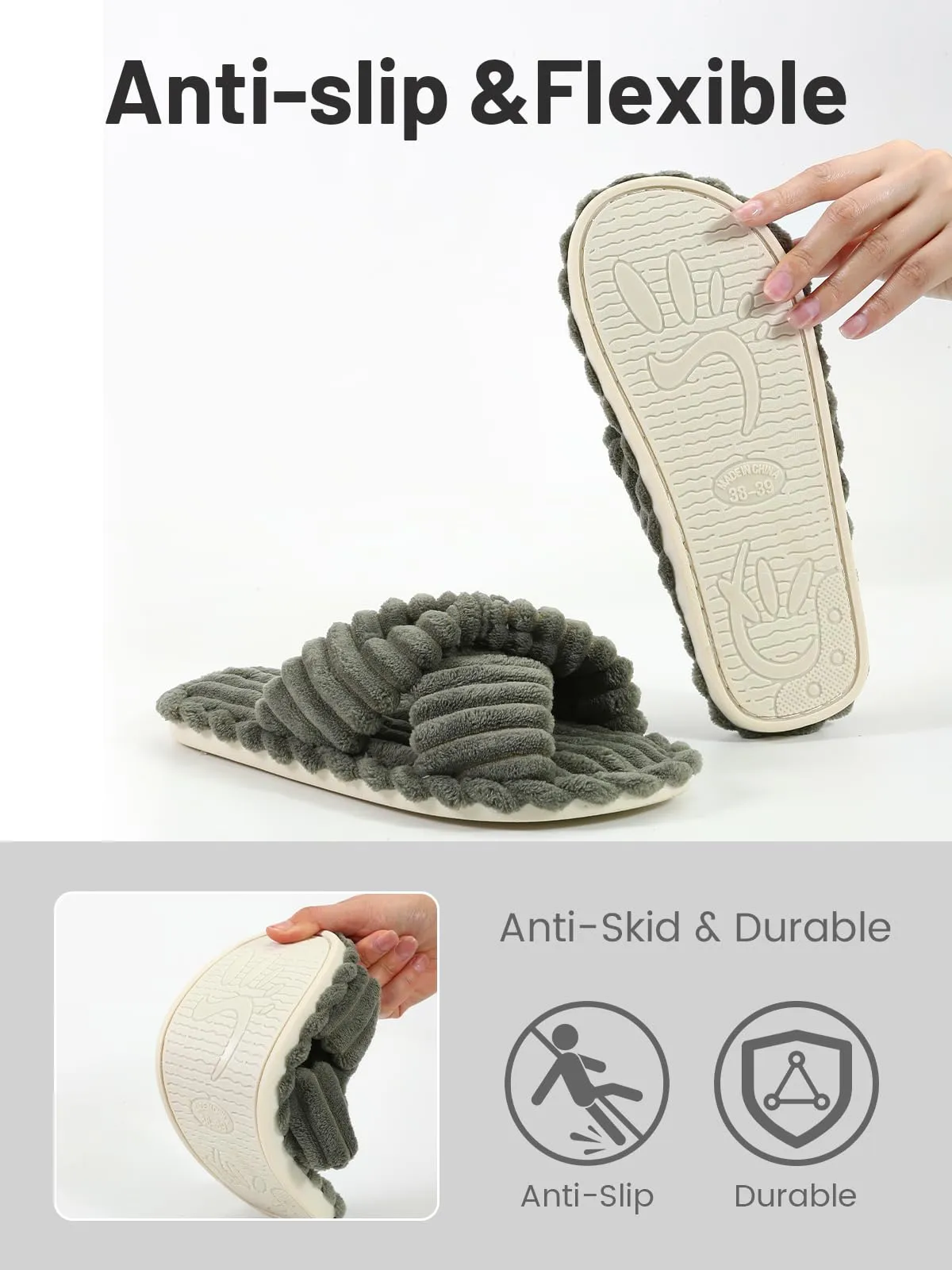 Women's Plush Cross Band Corduroy Slippers