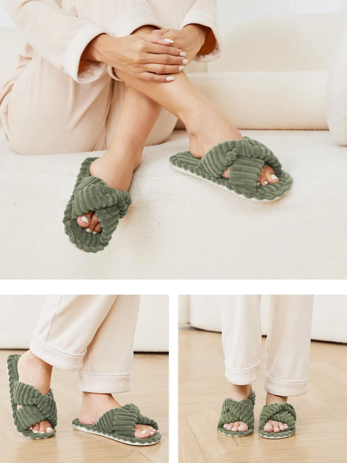 Women's Plush Cross Band Corduroy Slippers