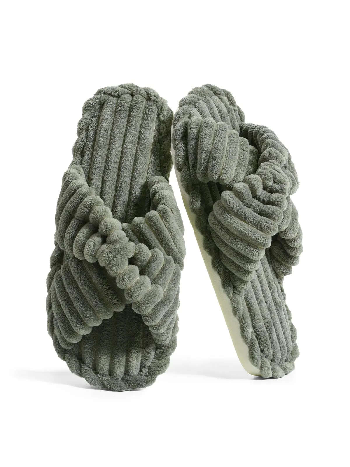 Women's Plush Cross Band Corduroy Slippers