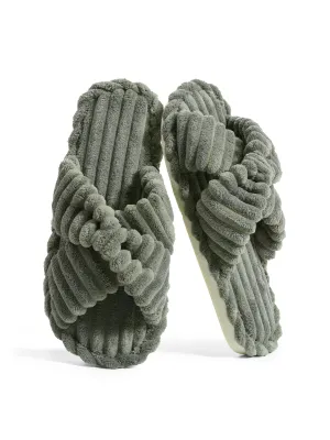 Women's Plush Cross Band Corduroy Slippers