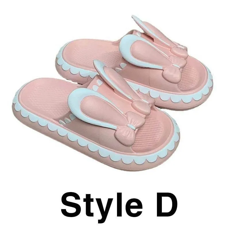 Womens Rabbit Slippers - Cute Low Wedge Comfortable Footwear