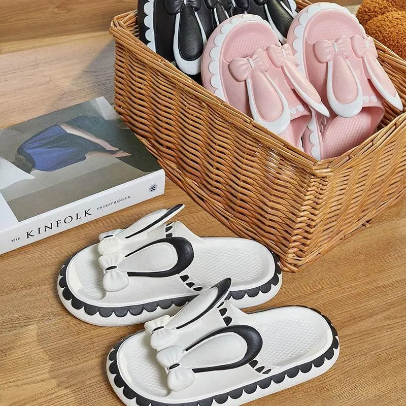 Womens Rabbit Slippers - Cute Low Wedge Comfortable Footwear