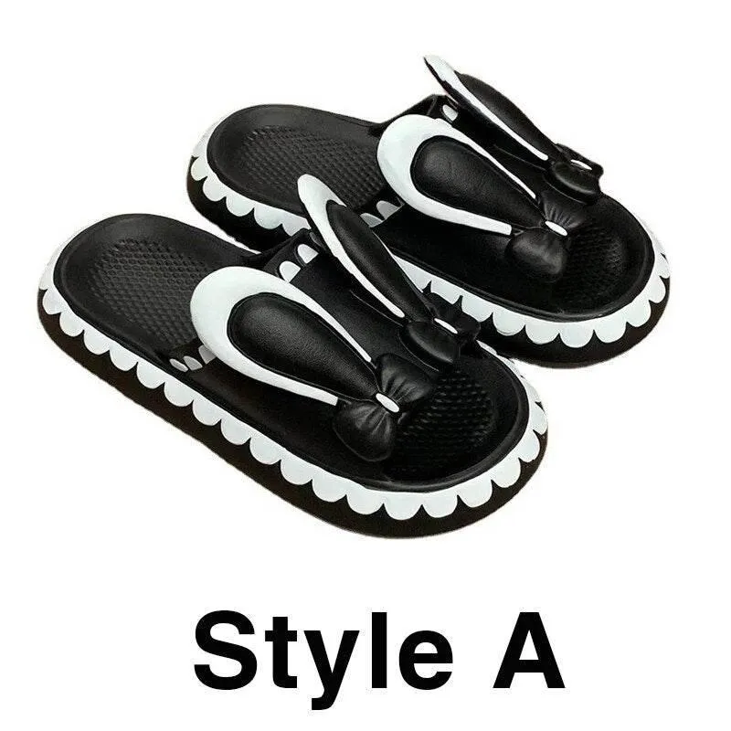Womens Rabbit Slippers - Cute Low Wedge Comfortable Footwear