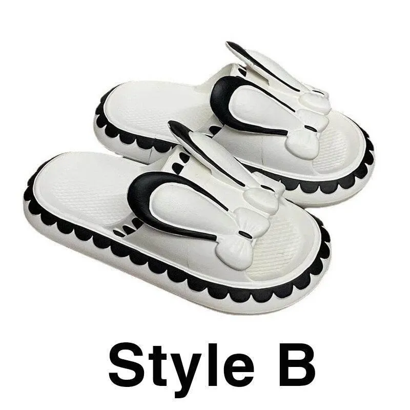 Womens Rabbit Slippers - Cute Low Wedge Comfortable Footwear