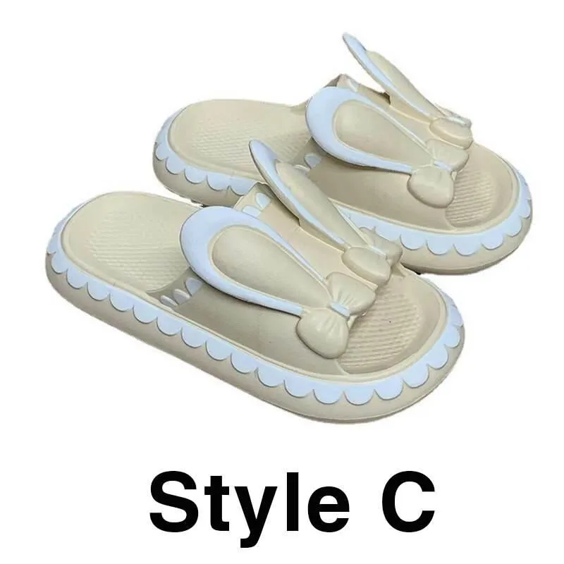 Womens Rabbit Slippers - Cute Low Wedge Comfortable Footwear