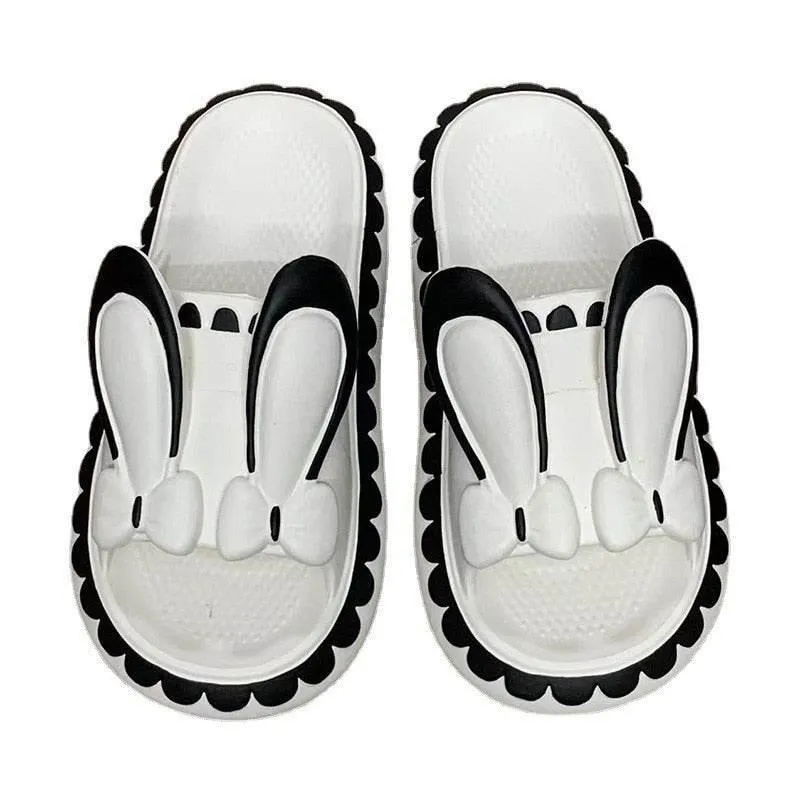 Womens Rabbit Slippers - Cute Low Wedge Comfortable Footwear