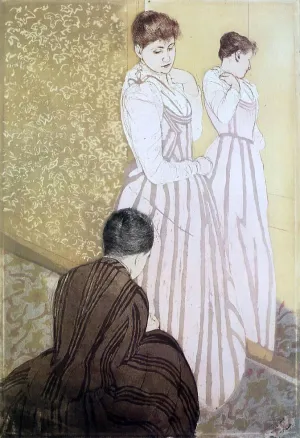 Young Woman Trying on a Dress by Mary Cassatt - Art Print